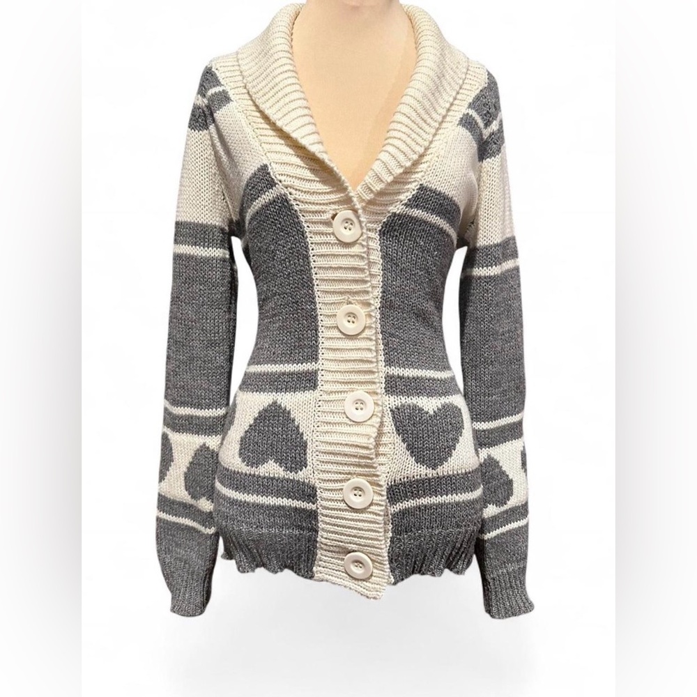 Forever 21 y2k cozy heart patterned cardigan sweater